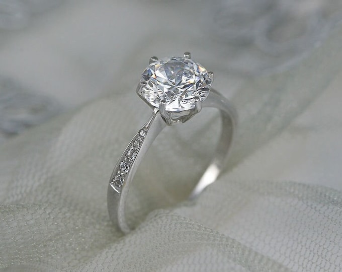 1.50 ct Lab Grown Diamond Engagement Ring, Round Cut Ring, 14k Solid Gold Ring, White Gold Diamond Ring, Wedding Diamond Ring