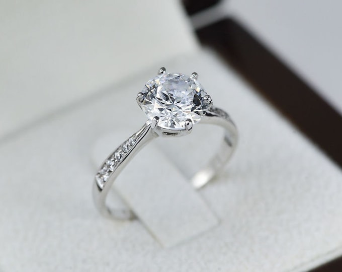 3 ct Lab Grown Diamond Engagement Ring, Round Cut Ring, 14k Solid Gold Ring, White Gold Diamond Ring, Wedding Diamond Ring