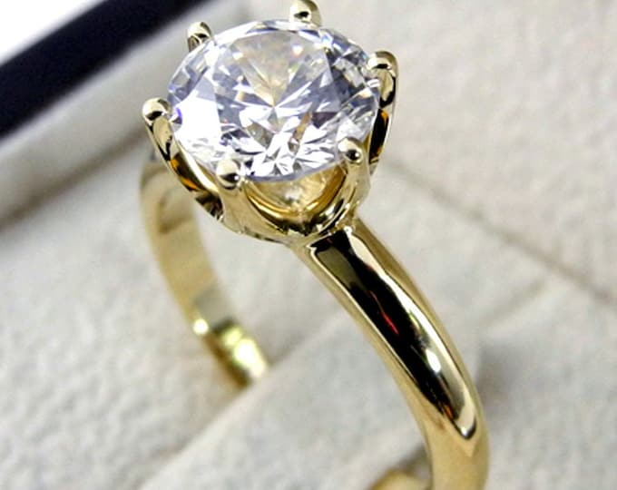 2 CT Solitaire Diamond Engagement Ring, 6 Prong Diamond Ring, Round H/SI1 14K Yellow Gold Ring, Bridal Ring