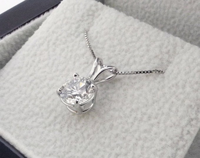 Solitaire Round Cut Elegant Diamond Pendant 14K White Gold 1.00 CT H/SI1, Ladies Pendant and Necklace
