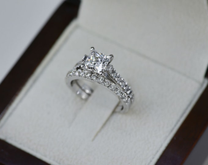 2 CT Princess Diamond Engagement Ring Set H/SI2 14K White Gold Wedding Band