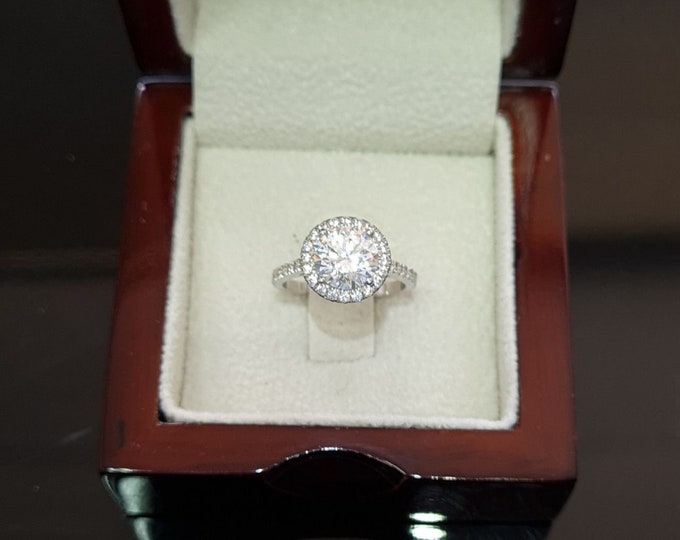1 2/3 CT Moissanite Diamond Engagement Ring Round Cut D-F/VVS1 14K White Gold Size 7