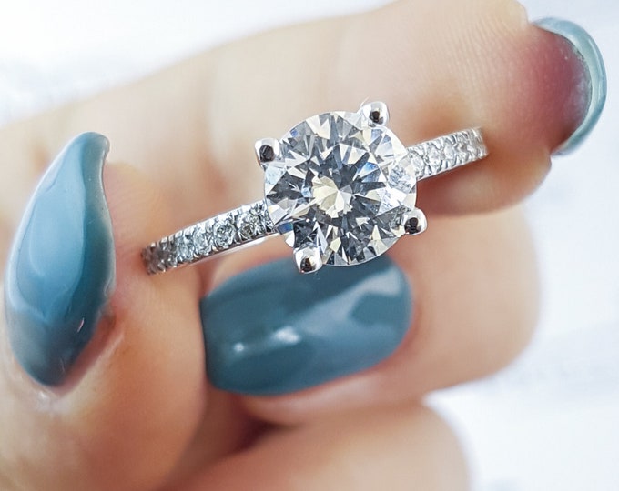 Lab Grown Diamond Engagement Ring, Round Cut Ring, 2.50 ct Lab Diamond Ring, 14k Solid Gold Ring
