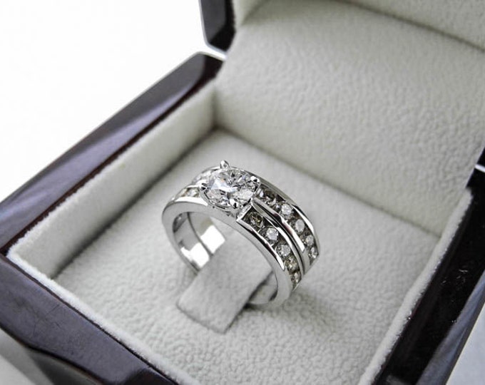 2 1/2 CT Round Diamond Engagement Ring Set H/SI2 14K White Gold Wedding Band