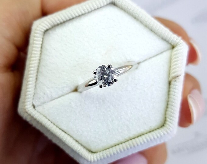 1.00 CT Real Round Cut Lab Grown Diamond Engagement Ring 14K White Gold F/VS2