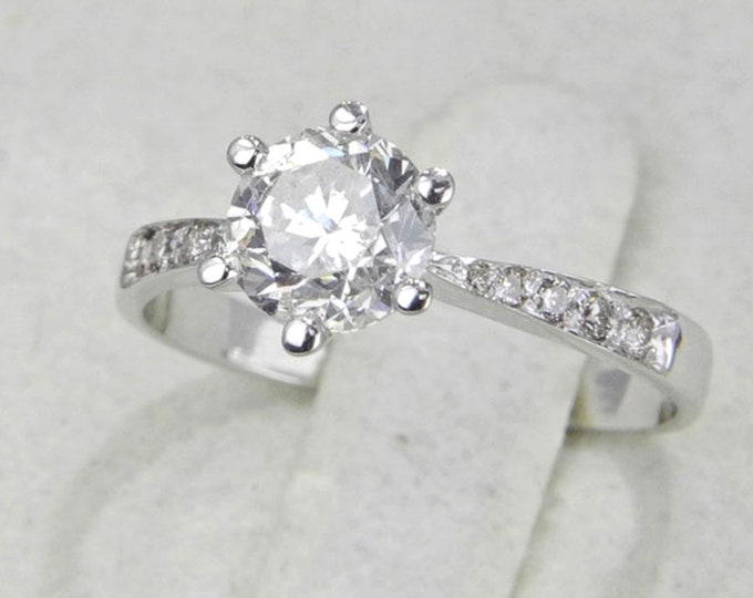 1.55 CT Real Round Diamond Engagement Ring 14K White Gold Enhanced D/SI1 6 Prongs Ring, Wedding Bridal Ring