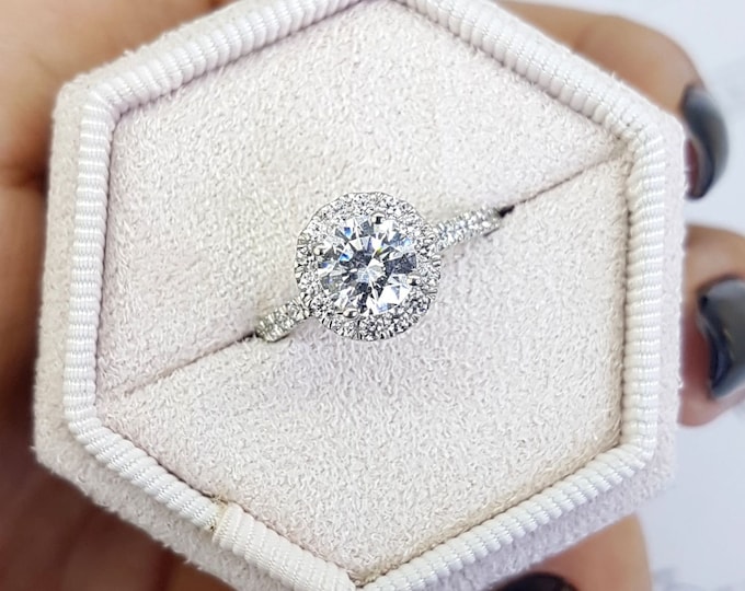 Lab Grown Diamond Engagement Ring, 1 CT Round Cut Ring, 14k Solid Gold Ring, Lab Diamond Ring, Halo Ring Engagement