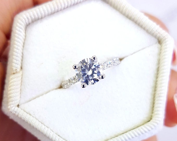 D/VS2 Round Cut Diamond Engagement Ring 1.15 CT 14K White Gold Wedding