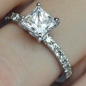 1 CT Diamond Engagement Ring Princess D/SI1 18K White Gold Clarity Enhanced Wedding Bridal Ring