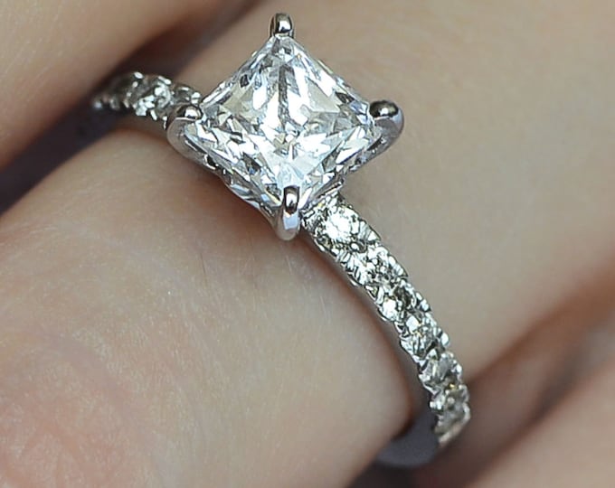 1 CT Diamond Engagement Ring Princess D/SI1 18K White Gold Clarity Enhanced Wedding Bridal Ring