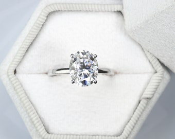 Oval Diamond Ring with Hidden Halo, Lab Grown Diamond Engagement Ring, 14K Solid Gold Ring, Promise ring, Dainty Diamond Ring
