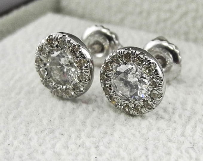 1 3/4 Carat Solitaire Diamond Stud Earrings Round Cut H/VS2 14K White Gold