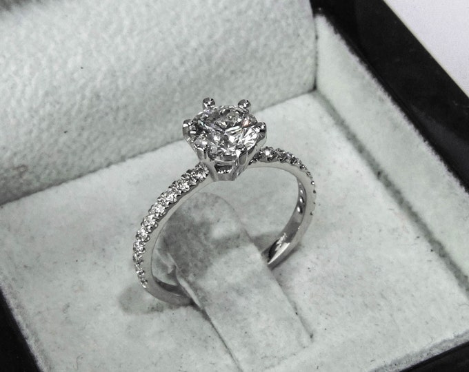 1 1/2 Carat Elegant Round Cut Moissanite Diamond Engagement Ring D-F/VVS1 14K White Gold
