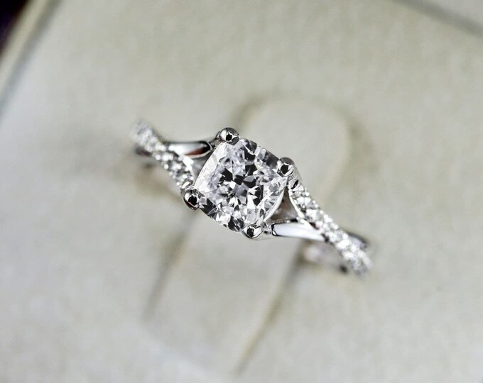1 1/2 CT Diamond Engagement Ring Cushion Cut D/VS2 14K White Gold Size Selectable
