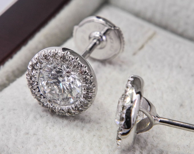 Diamond Stud Earrings 3 3/4 CT Round Cut D/VS1 14K White Gold Solitaire