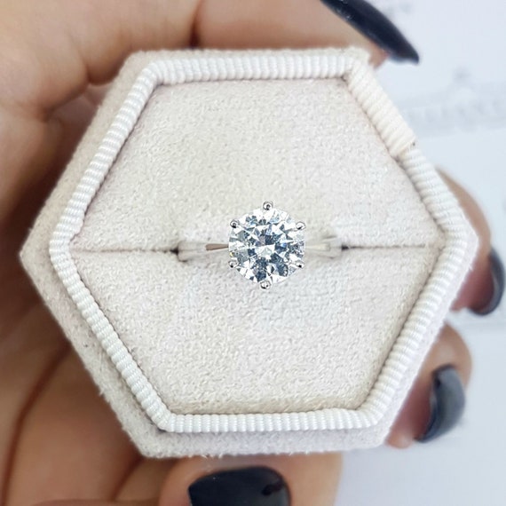 Solitaire 14K White Gold Round Cut Diamond Engagement Ring - Etsy