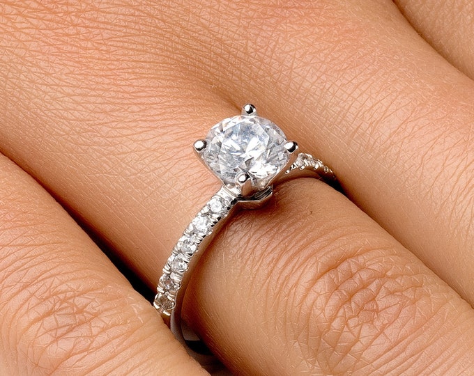 0.90 CT D/SI1 Solitaire Round Cut Diamond Engagement Ring 14K White Gold