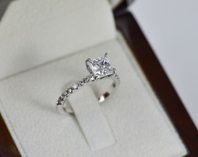 Princess Cut Engagement Ring, Lab Grown Diamond Engagement Ring, 14k Solid Gold Ring, 0.75 CT Lab Created Diamond Ring