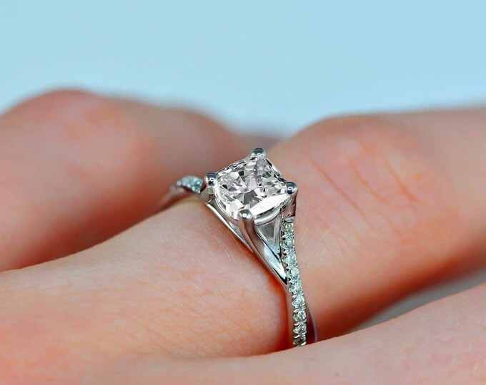 F/SI1 Cushion Cut Diamond Engagement Ring 1.15 CT 14K White Gold New