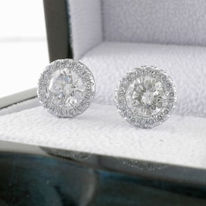 1 3/4 CT Round Cut Halo Diamond Stud Earrings H/SI1 14K White Gold, Women&#39;s Earrings