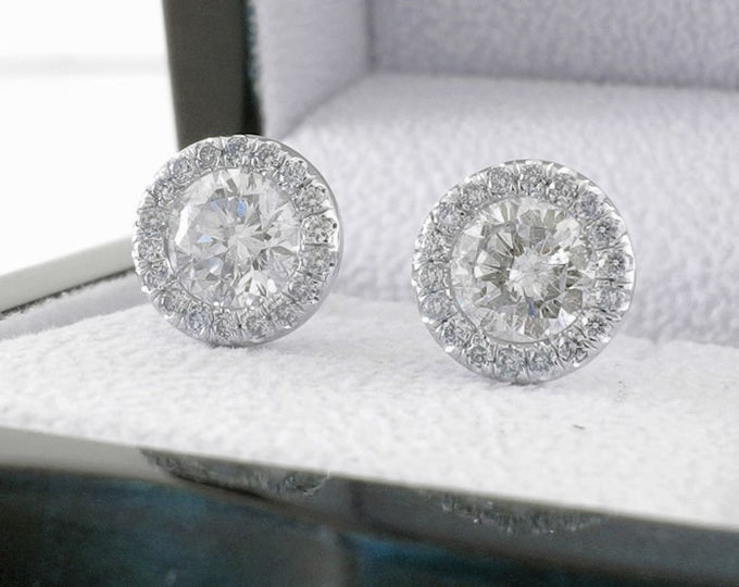 1 3/4 CT Round Cut Halo Diamond Stud Earrings H/SI1 14K White Gold, Women's Earrings