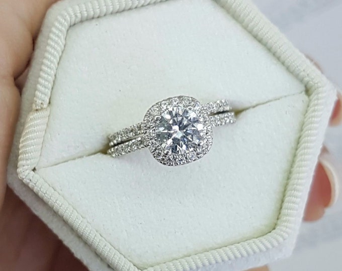 3 CT Certified Diamond Engagement Ring Set Round H/SI2 14K White Gold