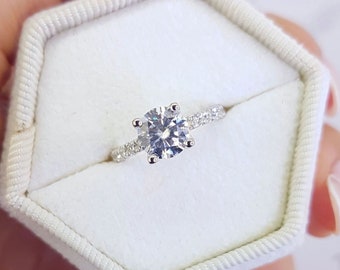 1 1/2 Carat F VS2 Natural Lab Grown Diamond Engagement Ring Round Cut 14K White Gold