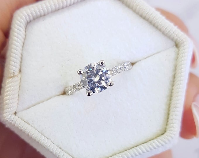1 1/2 Carat F VS2 Natural Lab Grown Diamond Engagement Ring Round Cut 14K White Gold