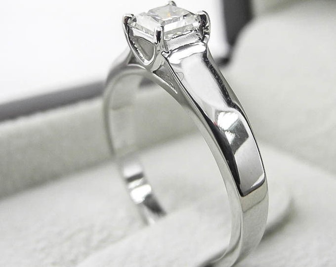 1 Carat Brilliant Princess Cut Diamond Engagement Ring H/SI2 14K White Gold