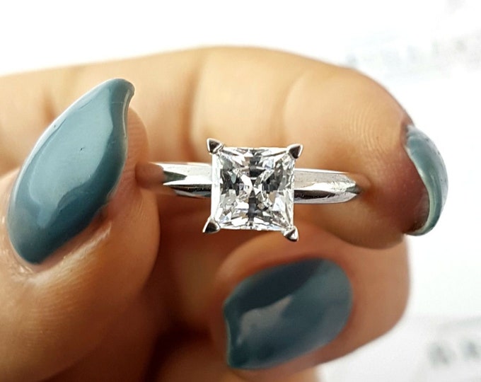1.50 CT Princess Cut Engagement Ring,  Lab Grown Diamond Engagement Ring, 14k Solid Gold Ring, Dainty Diamond Ring, Promise Ring