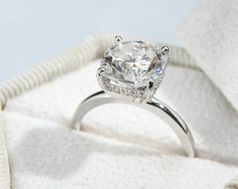 Cushion Cut Diamond Ring with Hidden Halo, Lab Grown Diamond Engagement Ring, 14K Solid Gold Ring, Dainty Diamond Ring, Promise Ring
