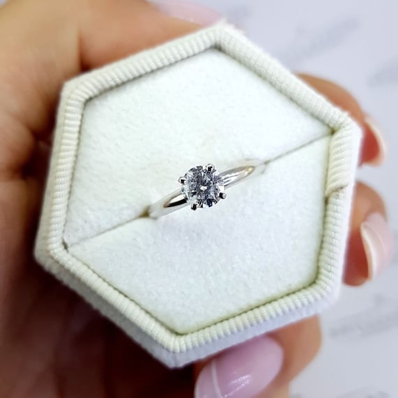 Bague Fiançailles Diamant 1.07 Carat Or Blanc 14K - Solitaire Ronde F/SI1 - Neuve