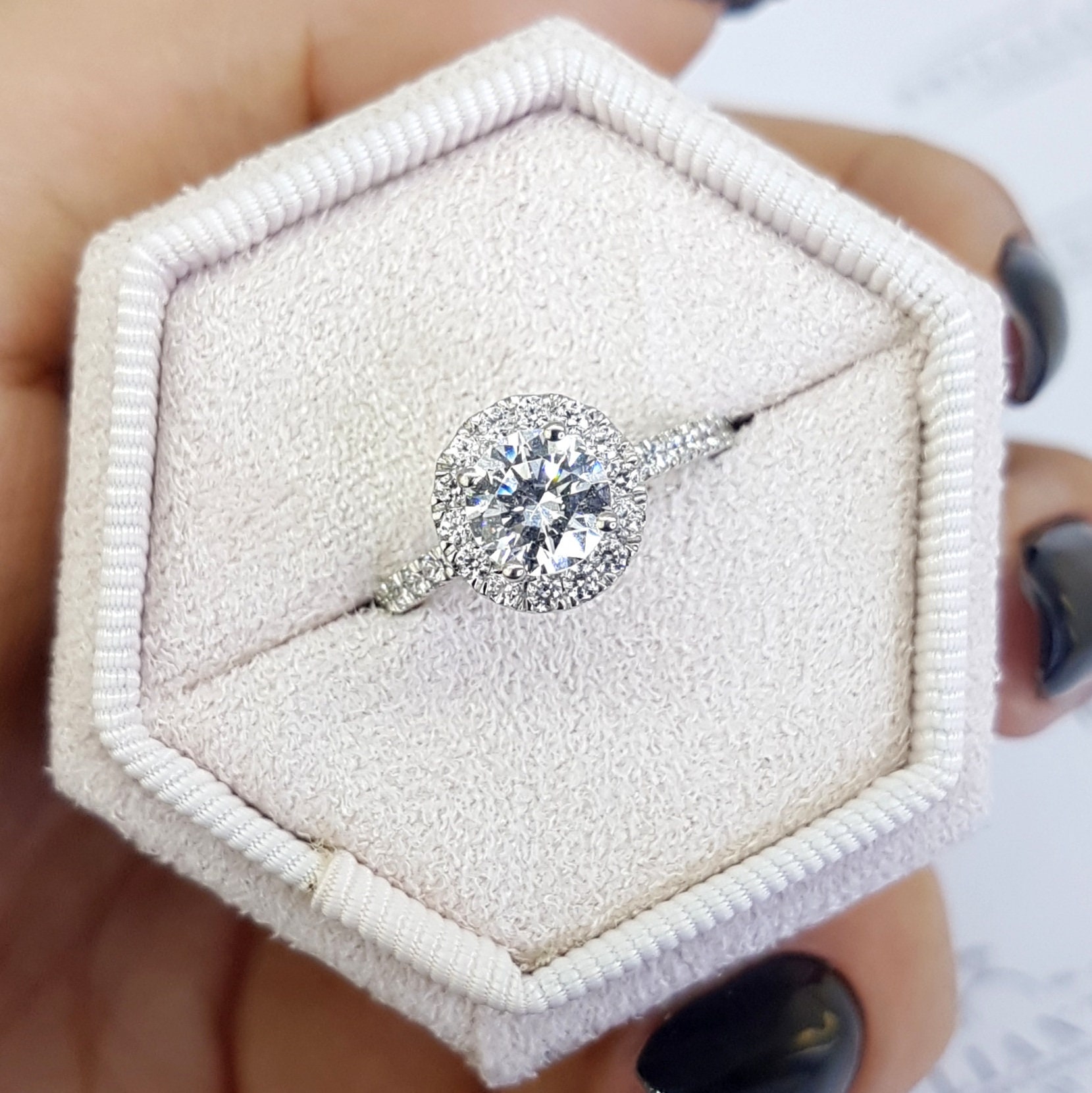 1 Carat Ring, Natural Diamond Ring, Halo Design, Bridal Diamond Ring, Solid  Gold Rings, Round Diamond, Engagement Ring, Real Diamond Ring