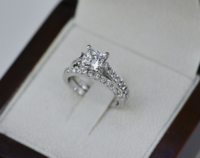 Princess Cut Wedding Ring Set, Unique Bridal Ring Set, Wedding Ring Set, 0.75 ct Lab Grown Diamond Engagement Ring