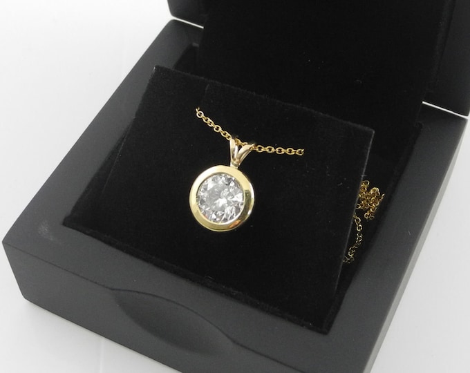 1 CT H/SI1 Natural Solitaire Round Diamond Pendant 14K Yellow Gold, Women's Jewelry