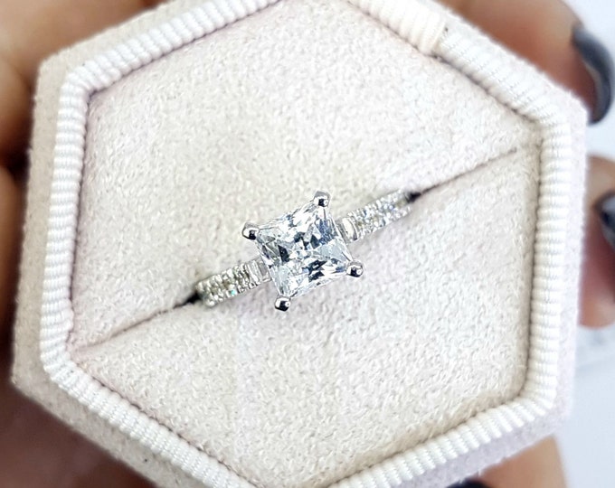 1 1/2 CT Bridal Diamond Engagement Ring Princess Cut H/SI2 14K White Gold