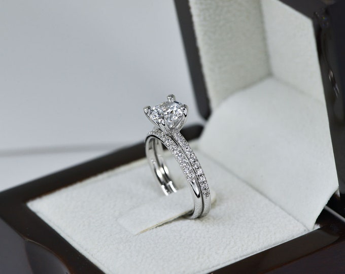 1 CT H/VS2 Ladies Diamond Engagement Ring Set Round Cut 14K White Gold