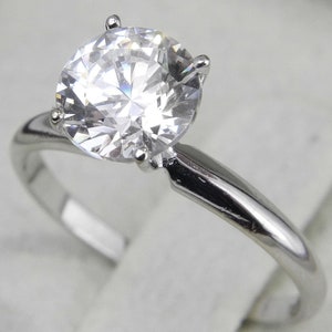 1 CT F/VS2 Natural Solitaire Ring, Round Diamond Engagement Ring, 14K White Gold