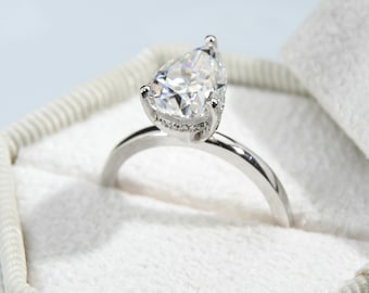 Pear Diamond Ring with Hidden Halo, 0.75 CT, Lab Grown Diamond Engagement Ring, Solid Gold Ring, Dainty Engagement Ring, Tiny Diamond Ring