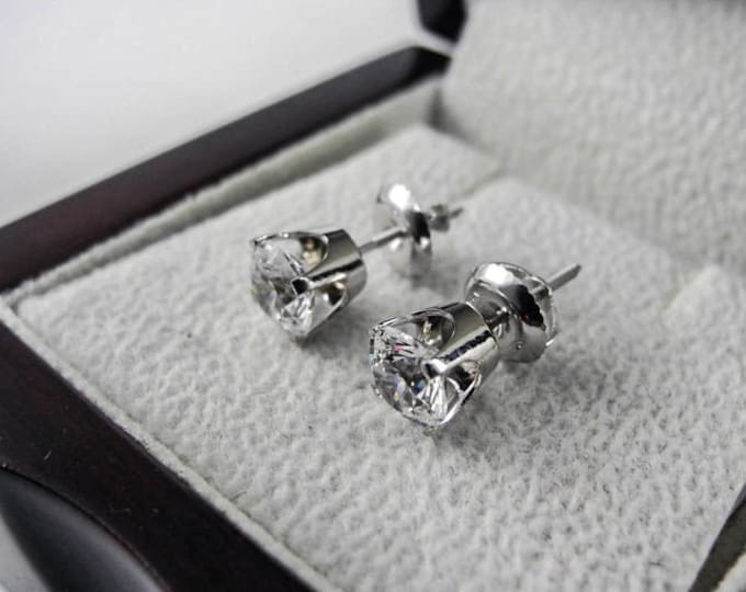 2 CT H/SI2 Natural Diamond Stud Earrings Round Cut 14K White Gold