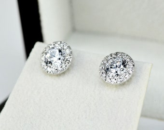 Glanzende 14KT witgouden ronde geslepen diamond stud oorbellen 5.70 CT H/VS2