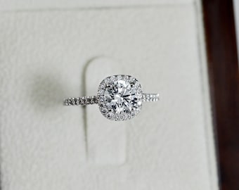 Lab Grown Diamond Engagement Ring, Lab Created Diamond Ring, Square Halo Engagement Ring, 0.50 ct Round Cut ring, 14k Solid Gold Ring