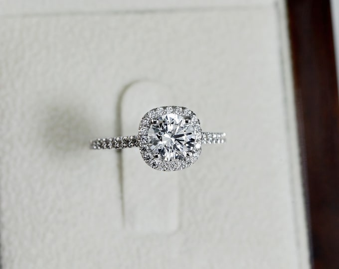 Lab Grown Diamond Engagement Ring, Lab Created Diamond Ring, Square Halo Engagement Ring, 0.50 ct Round Cut ring, 14k Solid Gold Ring