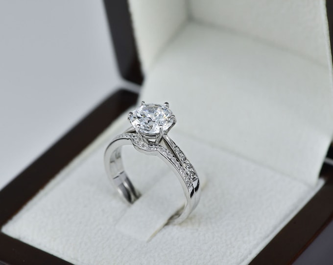 1 CT Amazing Diamond Engagement Ring Set Round H/SI2 14K White Gold