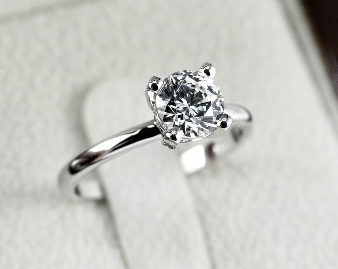 1 CT Certified Diamond Engagement Ring Round Cut H/SI1 14K White Gold
