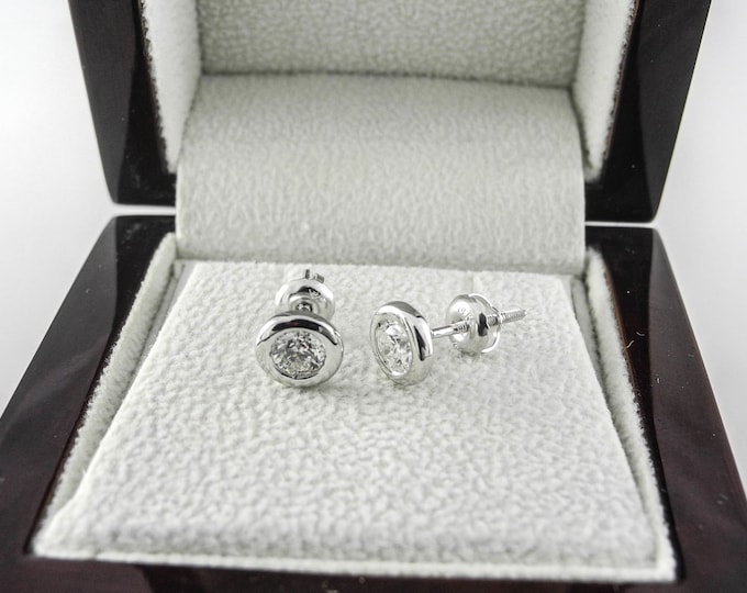 1.00 CT H/SI2 Beautiful Round Cut Diamond Stud Earrings 14K White Gold
