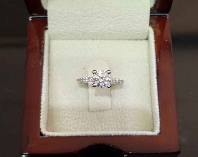 1 1/2 Carat D-F VVS1 Beautiful Moissanite Diamond Engagement Ring Round Cut 14K White Gold