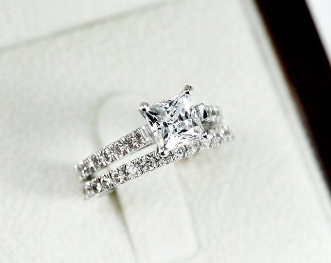 1.20 CT Shiny Princess Cut Diamond Engagement Ring Set 14K White Gold F/SI1