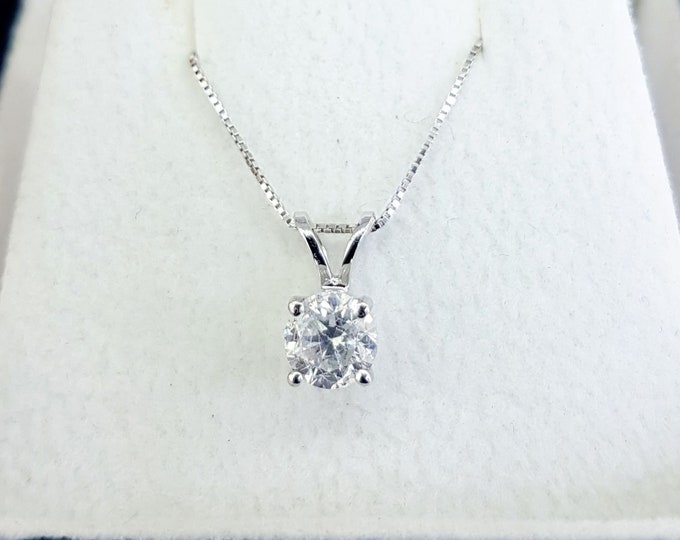F/VS2 New Solitaire Diamond Pendant 1 Carat Round Cut 18K White Gold