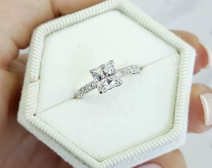 1.40 CT D/SI1 Women's Princess Cut Diamond Engagement Ring 14K White Gold